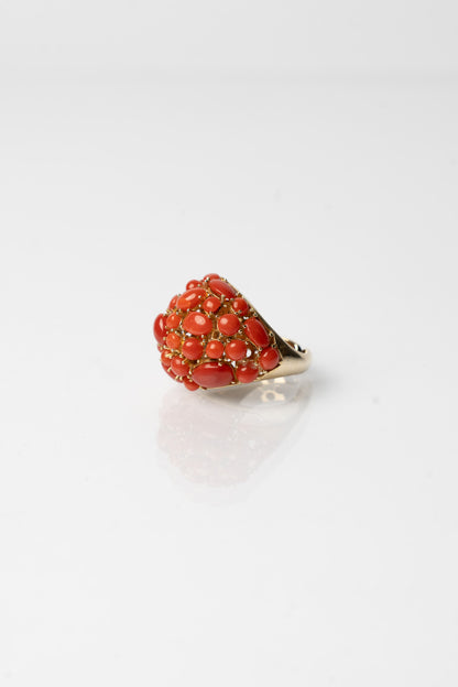 SOARA - ANELLO REGOLABILE ARGENTO DORATO E CORALLO