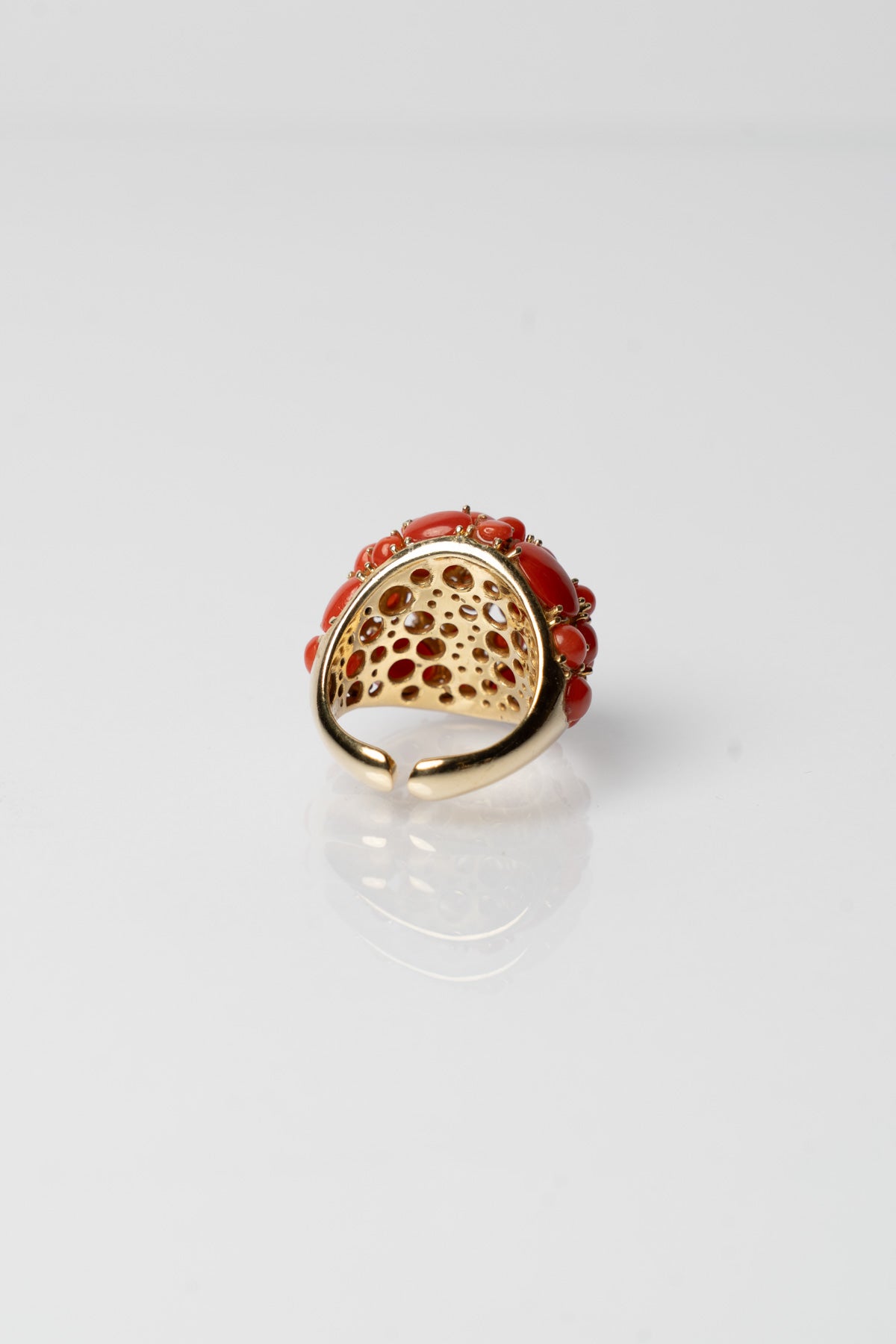 SOARA - ANELLO REGOLABILE ARGENTO DORATO E CORALLO