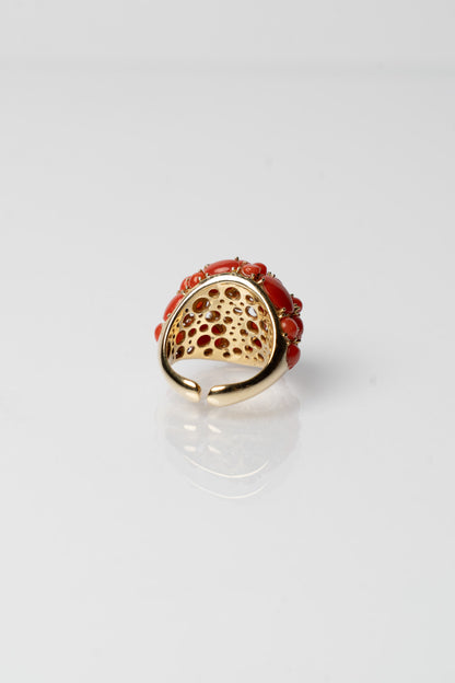 SOARA - ANELLO REGOLABILE ARGENTO DORATO E CORALLO