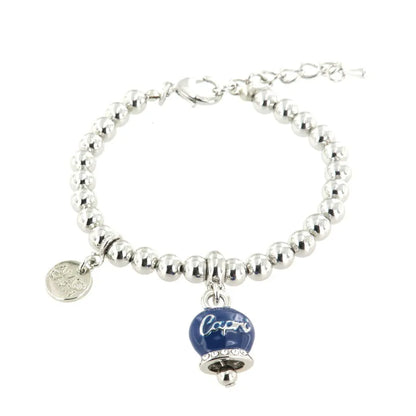 AMO CAPRI - BRACCIALE IN METALLO CON CAMPANELLA SMALTO BLU E SCRITTA CAPRI