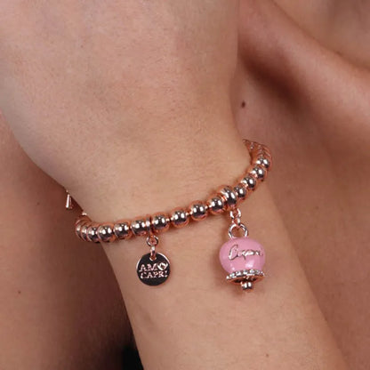 AMO CAPRI - BRACCIALE IN METALLO ROSE' CAMPANELLA ROSA E SCRITTA CAPRI