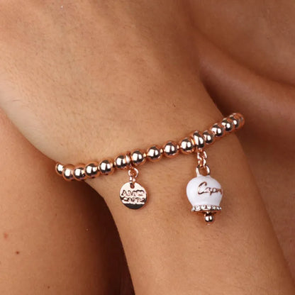 AMO CAPRI - BRACCIALE IN METALLO ROSE' CAMPANELLA BIANCA SCRITTA CAPRI