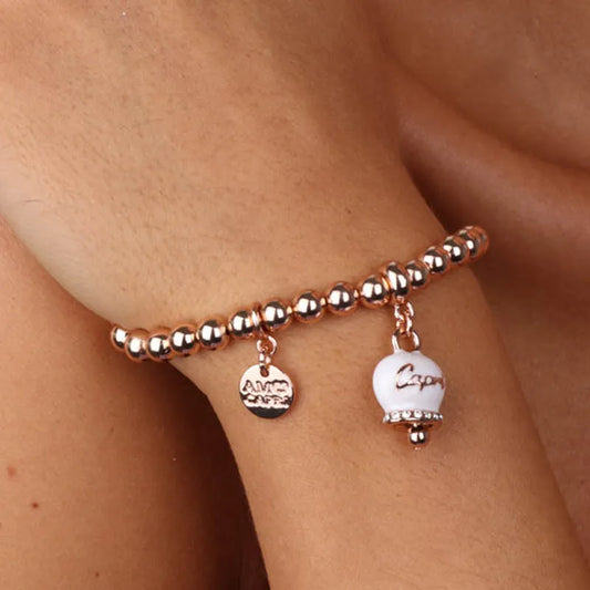 AMO CAPRI - BRACCIALE IN METALLO ROSE' CAMPANELLA BIANCA SCRITTA CAPRI