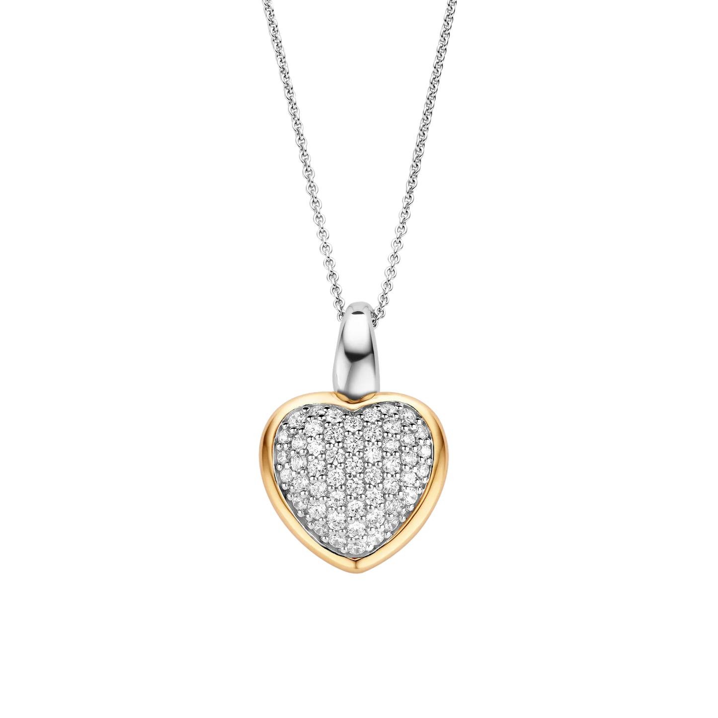 TI SENTO - COLLANA CIONDOLO CUORE PENDENTE ARGENTO DORATO E ZIRCONI