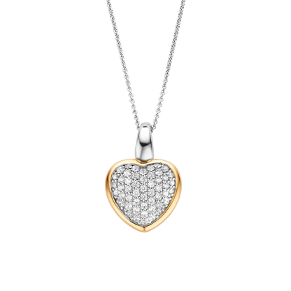TI SENTO - COLLANA CIONDOLO CUORE PENDENTE ARGENTO DORATO E ZIRCONI