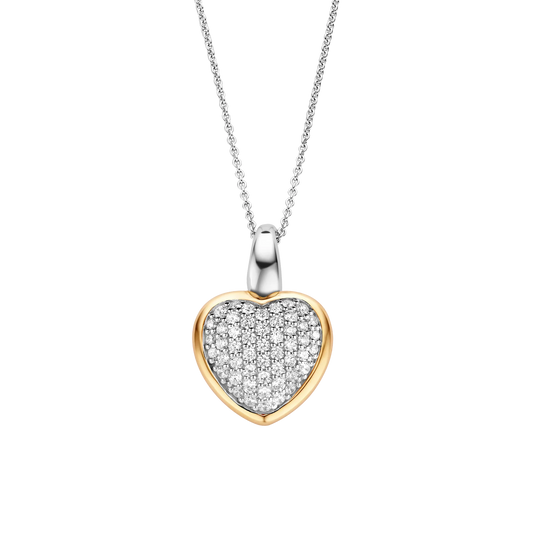 TI SENTO - COLLANA CIONDOLO CUORE PENDENTE ARGENTO DORATO E ZIRCONI