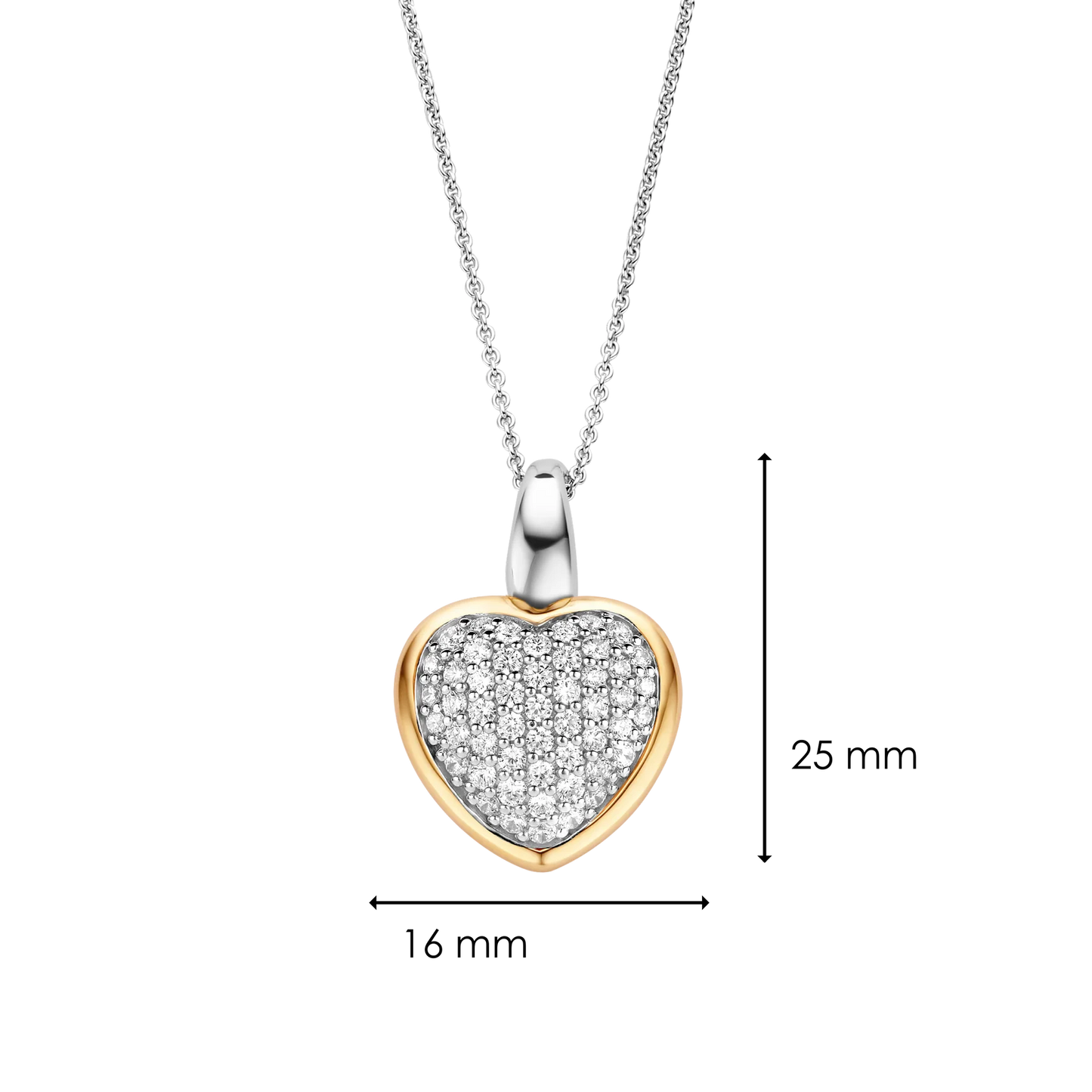 TI SENTO - COLLANA CIONDOLO CUORE PENDENTE ARGENTO DORATO E ZIRCONI