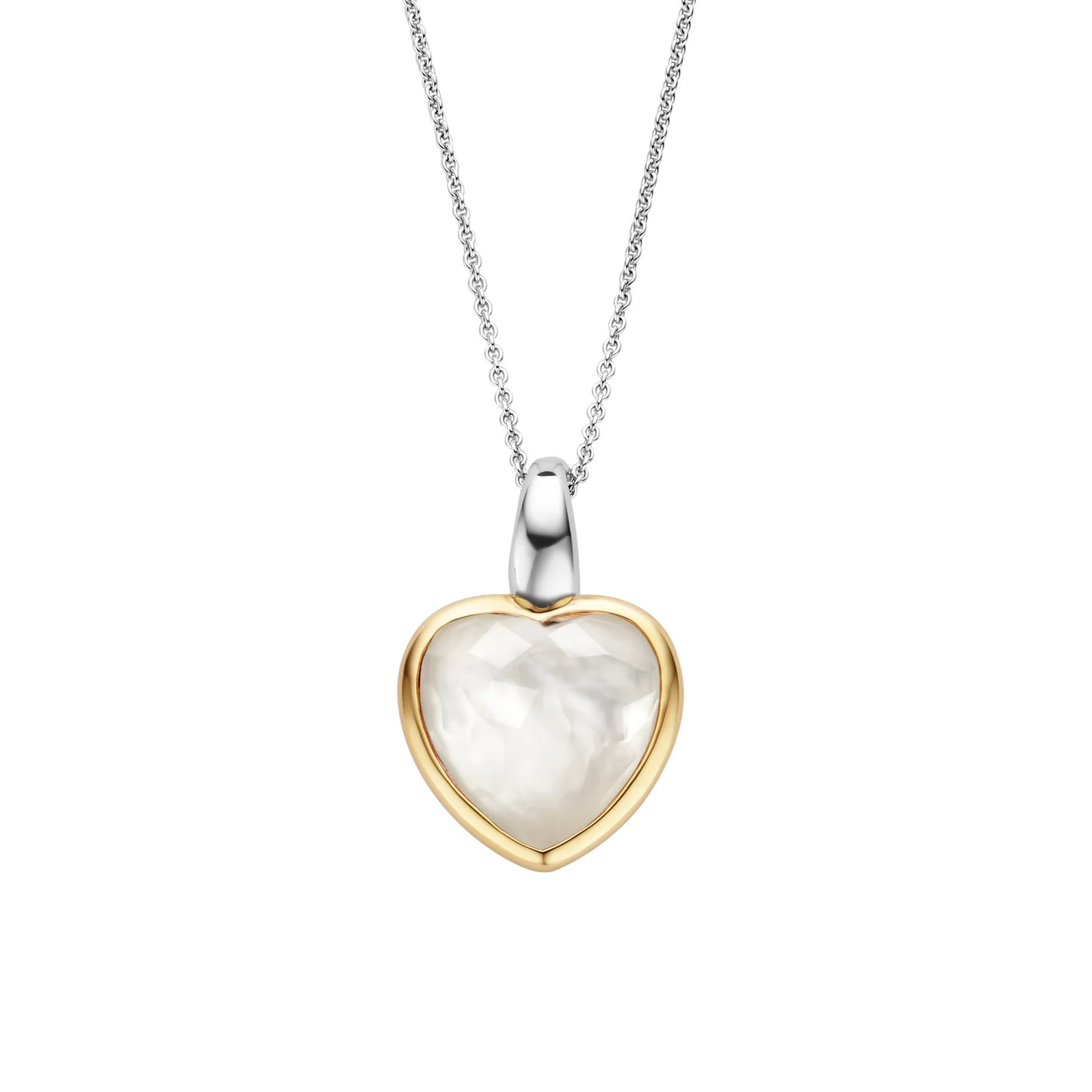 TI SENTO - COLLANA CIONDOLO CUORE PENDENTE ARGENTO DORATO E MADREPERLA
