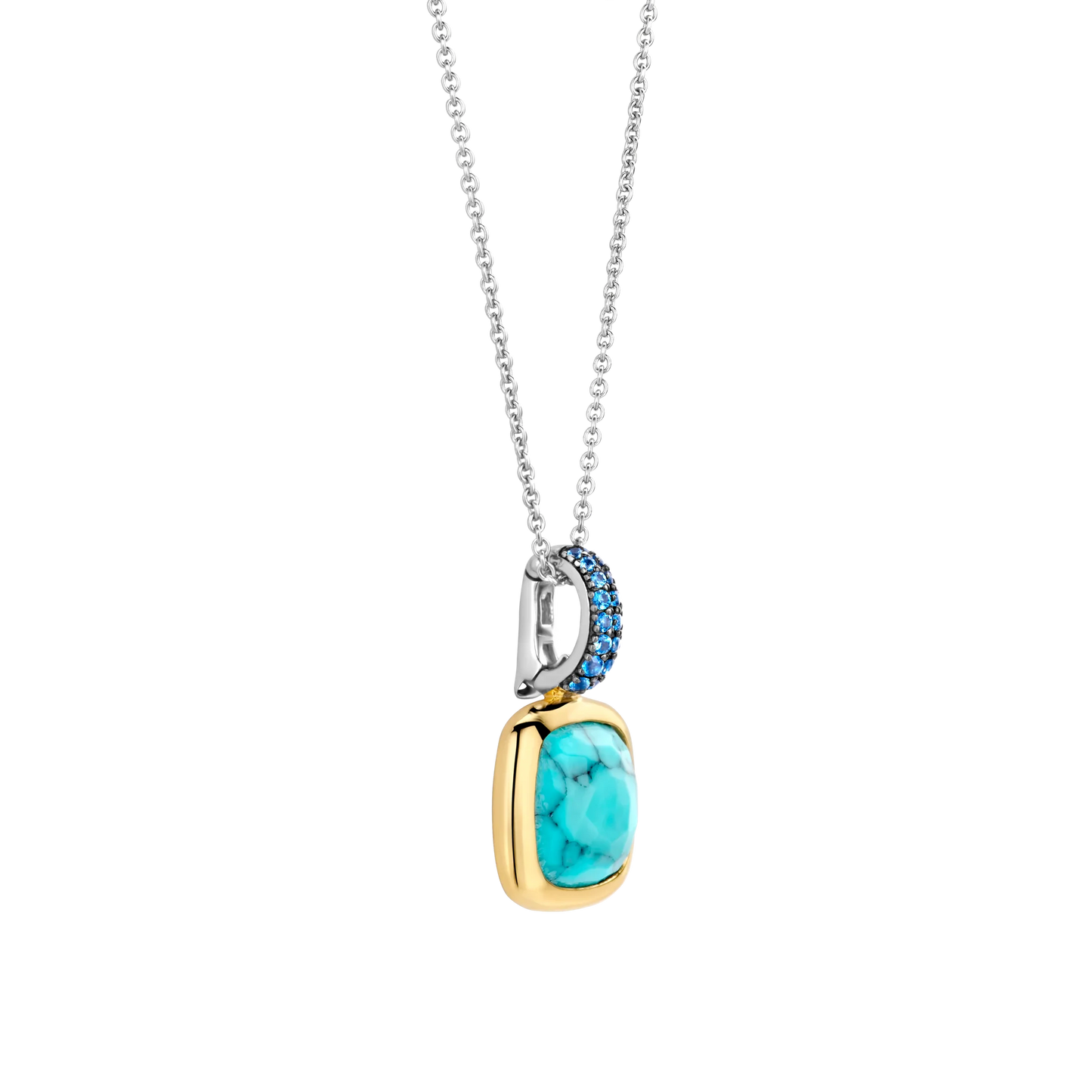 TI SENTO - COLLANA PENDENTE ARGENTO DORATO ZIRCONI BLU E TURCHESE