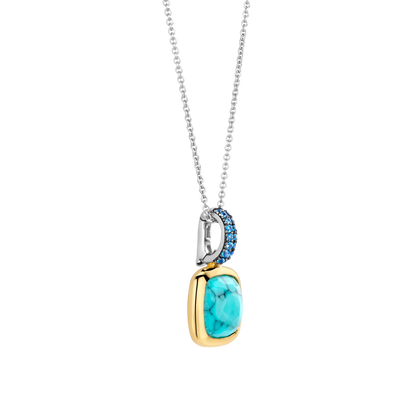 TI SENTO - COLLANA PENDENTE ARGENTO DORATO ZIRCONI BLU E TURCHESE