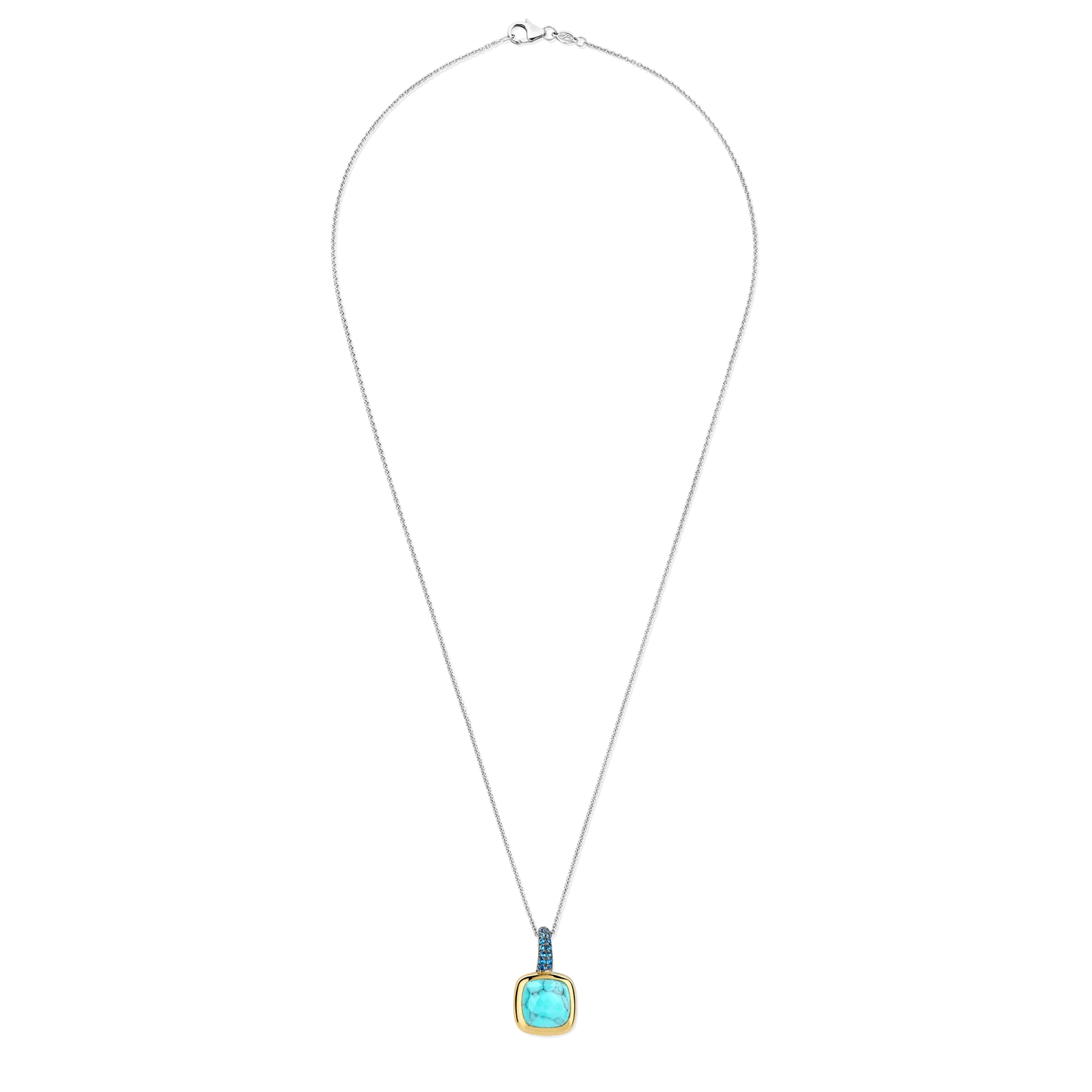 TI SENTO - COLLANA PENDENTE ARGENTO DORATO ZIRCONI BLU E TURCHESE