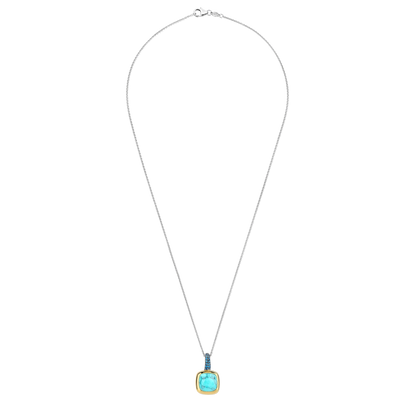 TI SENTO - COLLANA PENDENTE ARGENTO DORATO ZIRCONI BLU E TURCHESE