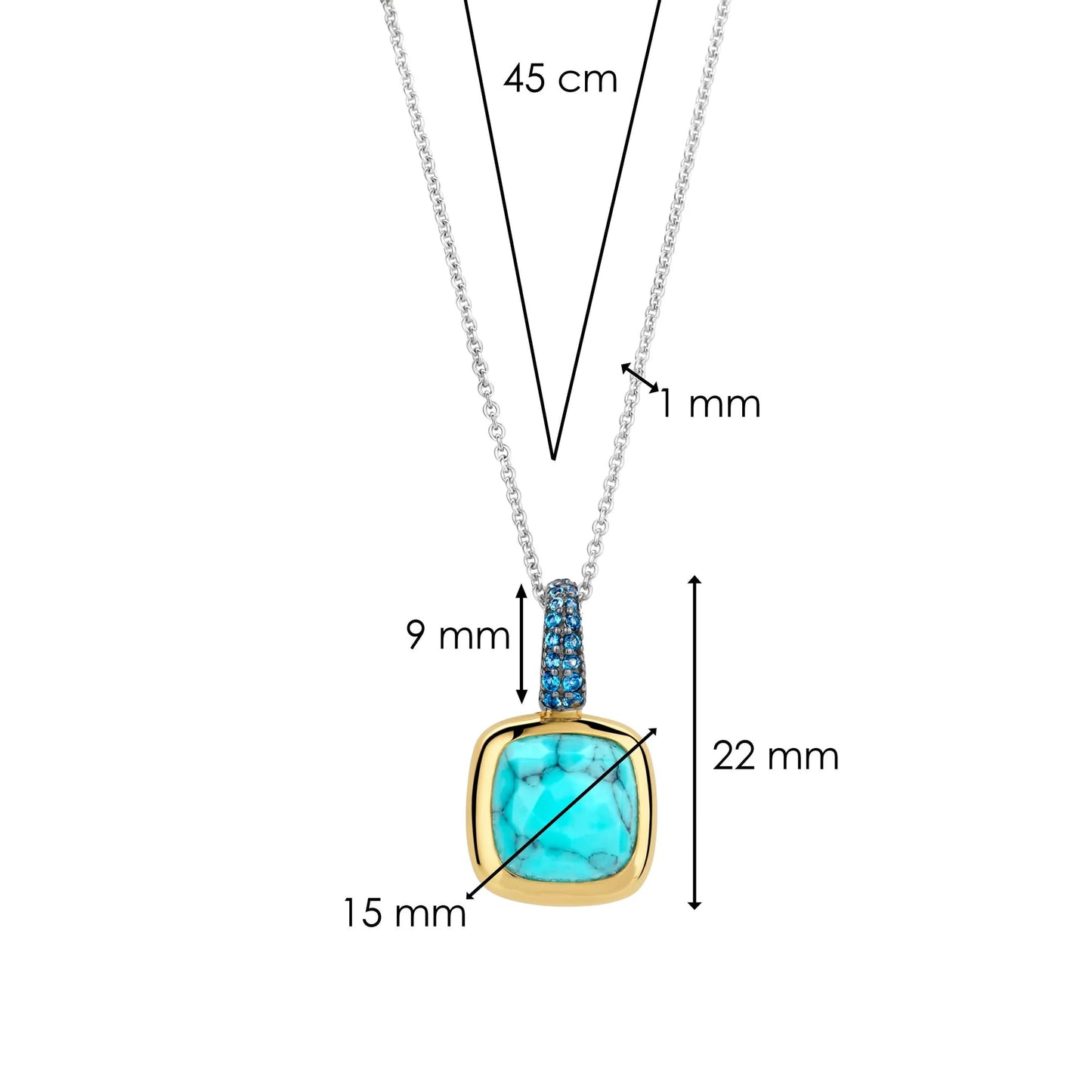 TI SENTO - COLLANA PENDENTE ARGENTO DORATO ZIRCONI BLU E TURCHESE