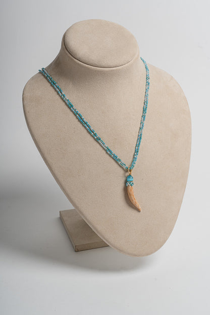 SICYLUI - COLLANA CON CORNO PICCOLO IN CERAMICA CON CRISTALLI AZZURRI