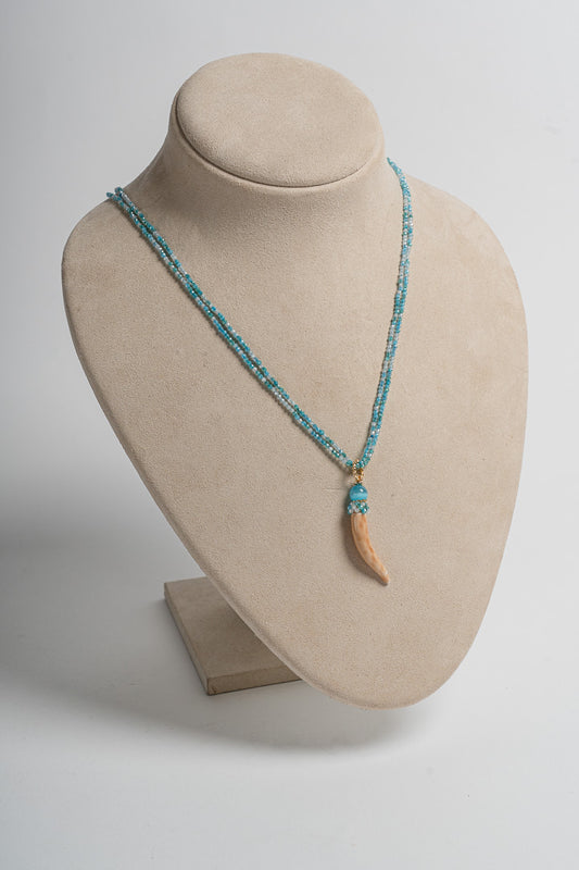 SICYLUI - COLLANA CON CORNO PICCOLO IN CERAMICA CON CRISTALLI AZZURRI