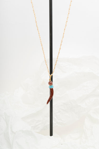 SICYLUI - COLLANA CORNO PICCOLO IN CERAMICA MORO E TURCHESE