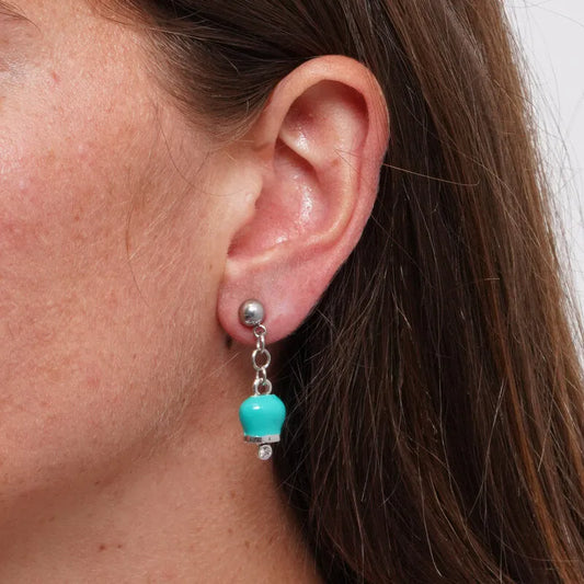 AMO CAPRI - ORECCHINI CON CAMPANELLE MINI PENDENTI SMALTO TIFFANY E CRISTALLI