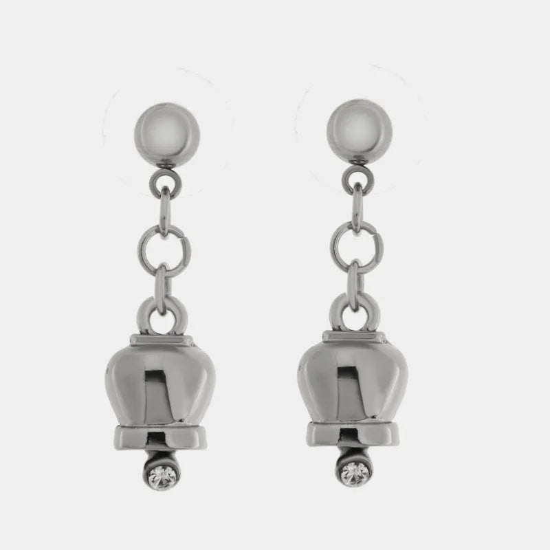 AMO CAPRI - MINI PENDANT BELL EARRINGS IN RHODIUM AND CRYSTALS