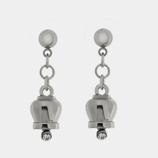 AMO CAPRI - ORECCHINI CON CAMPANELLE MINI PENDENTI RODIO E CRISTALLI