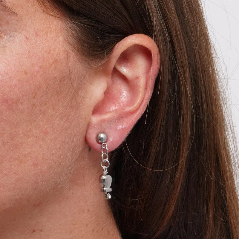 AMO CAPRI - MINI PENDANT BELL EARRINGS IN RHODIUM AND CRYSTALS