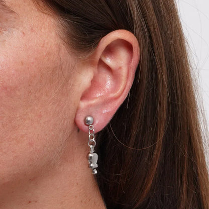 AMO CAPRI - MINI PENDANT BELL EARRINGS IN RHODIUM AND CRYSTALS
