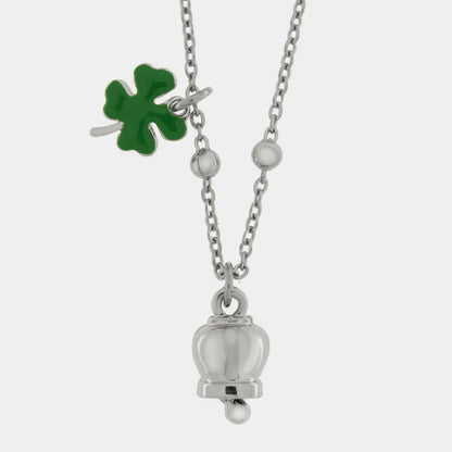 AMO CAPRI - COLLANA IN ACCIAIO CAMPANELLA E QUADRIFOGLIO VERDE
