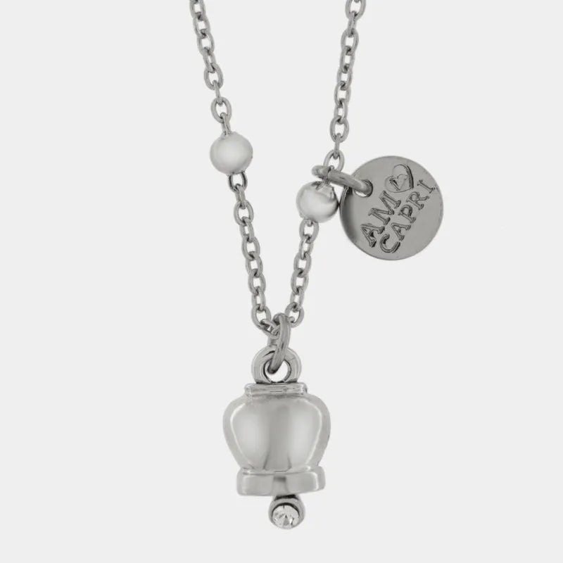 AMO CAPRI - COLLANA IN ACCIAIO CAMPANELLA MINI ACCIAIO CON CRISTALLO
