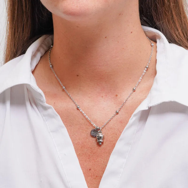 AMO CAPRI - COLLANA IN ACCIAIO CAMPANELLA MINI ACCIAIO CON CRISTALLO
