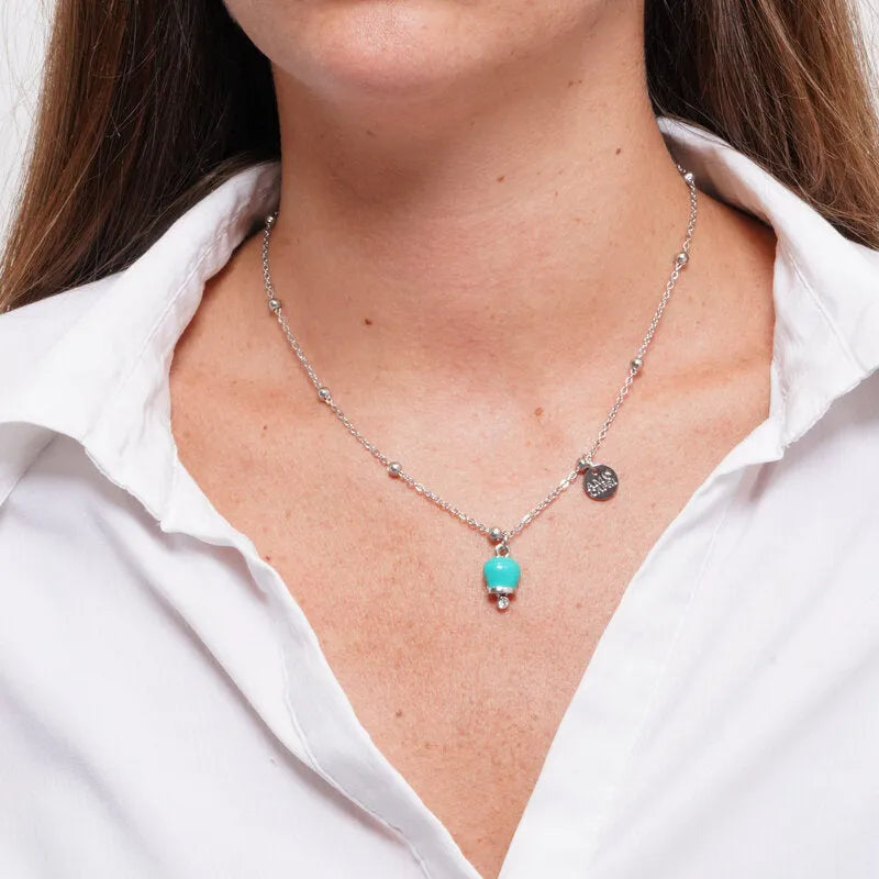 AMO CAPRI - COLLANA IN ACCIAIO CAMPANELLA MINI TIFFANY CON CRISTALLO