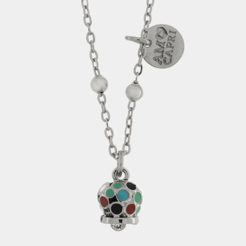AMO CAPRI - COLLANA IN ACCIAIO CAMPANELLA MINI POIS MULTICOLOR