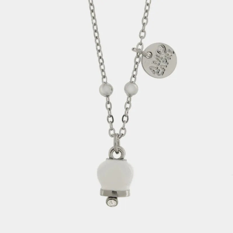 AMO CAPRI - COLLANA IN ACCIAIO CAMPANELLA MINI BIANCA