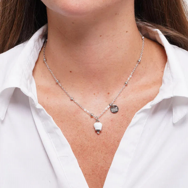 AMO CAPRI - COLLANA IN ACCIAIO CAMPANELLA MINI BIANCA