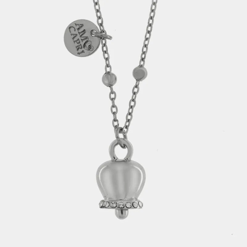 AMO CAPRI - COLLANA IN ACCIAIO CAMPANELLA ACCIAIO CON CRISTALLI