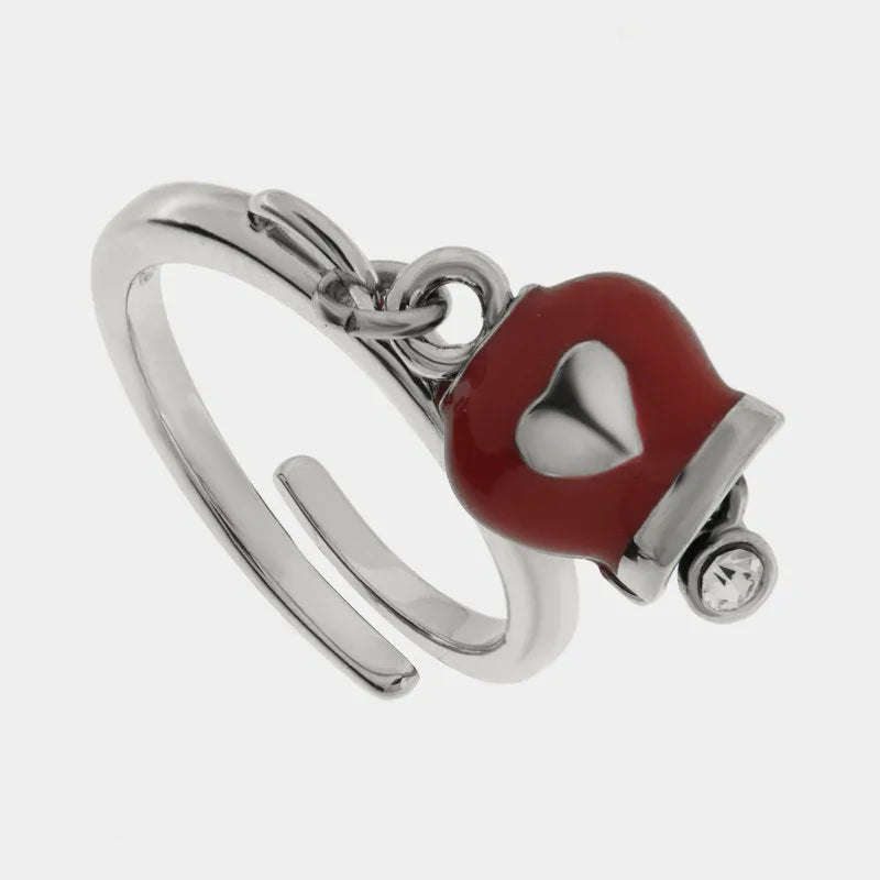 AMO CAPRI - ANELLO ACCIAIO CON CAMPANELLA MINI ROSSA E CUORE