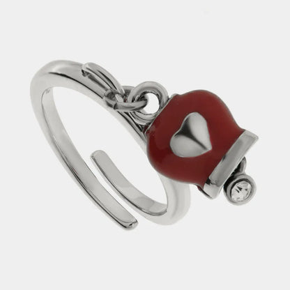 AMO CAPRI - ANELLO ACCIAIO CON CAMPANELLA MINI ROSSA E CUORE