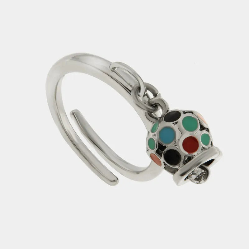 AMO CAPRI - STEEL RING WITH MINI MULTICOLORED POLKA DOT BELL