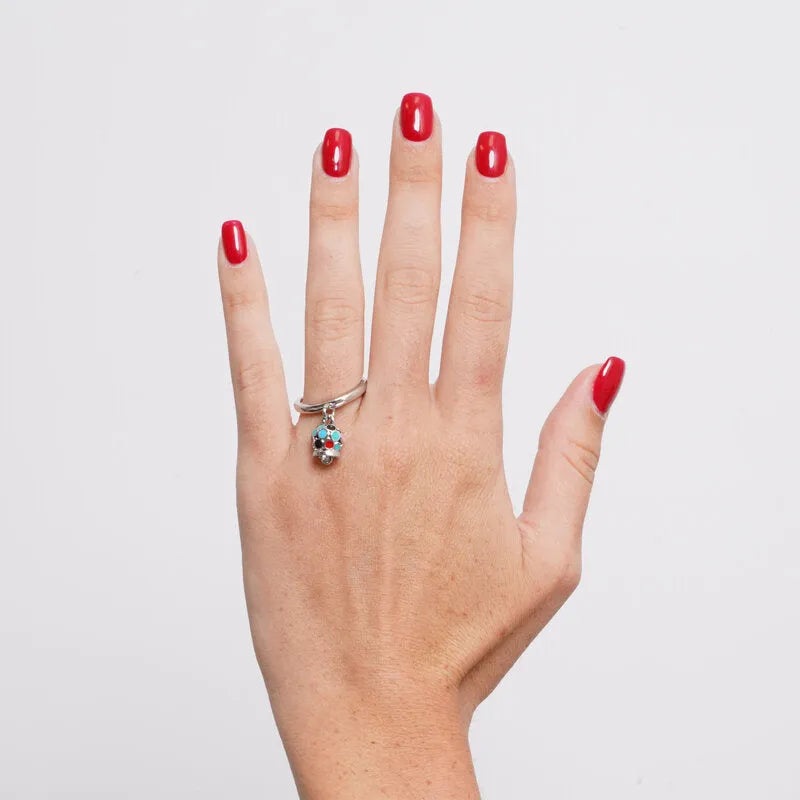 AMO CAPRI - STEEL RING WITH MINI MULTICOLORED POLKA DOT BELL
