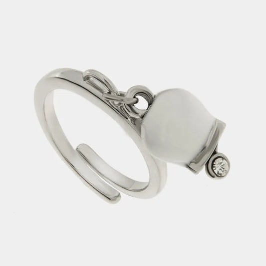 AMO CAPRI - ANELLO ACCIAIO CON CAMPANELLA MINI BIANCA