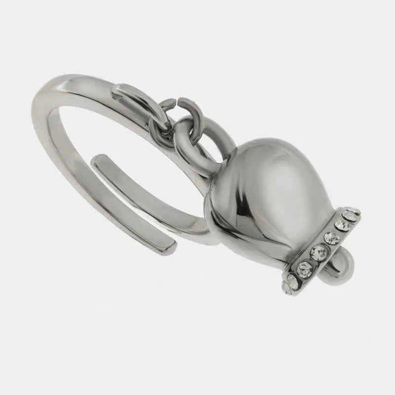 AMO CAPRI - ANELLO ACCIAIO CON CAMPANELLA RODIO E CRISTALLI