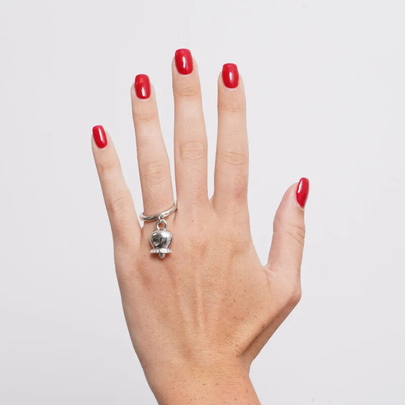AMO CAPRI - ANELLO ACCIAIO CON CAMPANELLA RODIO E CRISTALLI