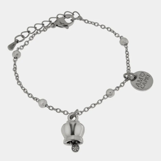 AMO CAPRI - BRACCIALE IN ACCIAIO CON MINI CAMPANELLA E ZIRCONE