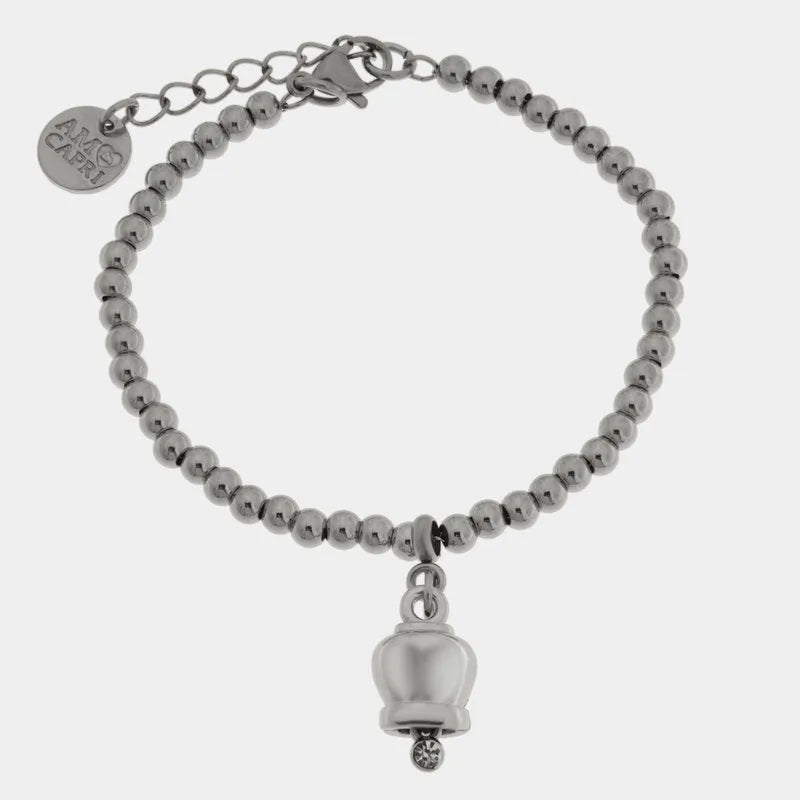 AMO CAPRI - BRACCIALE IN ACCIAIO CON CAMPANELLA RODIO