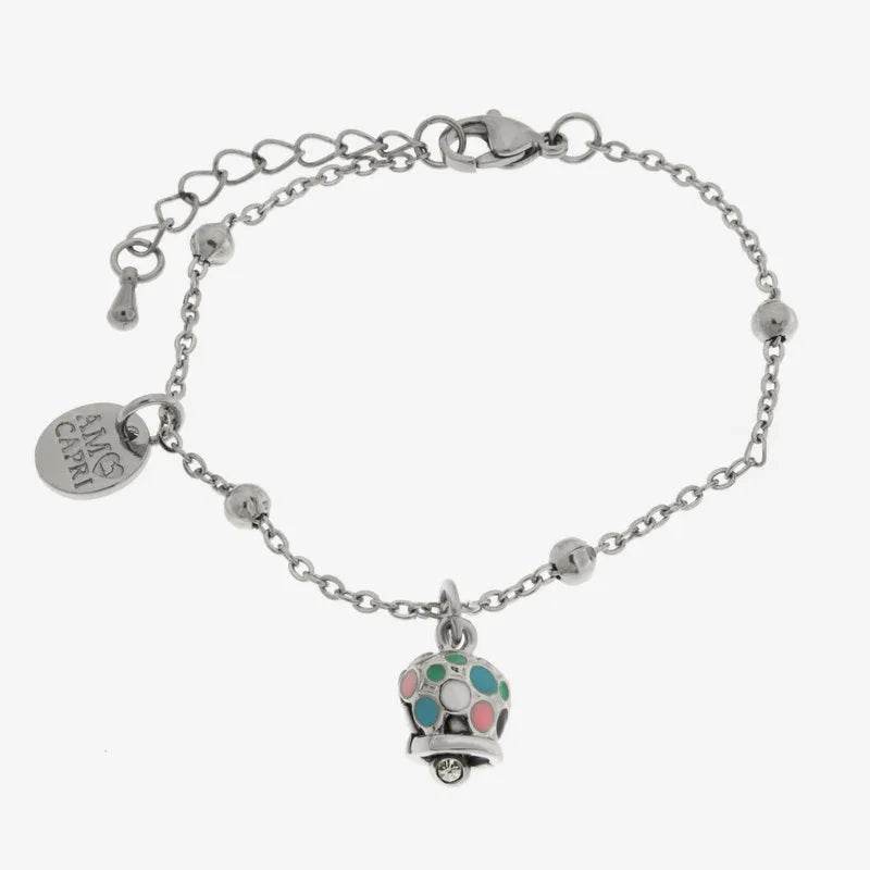 AMO CAPRI - BRACCIALE IN ACCIAIO CON CAMPANELLA POIS MULTICOLOR