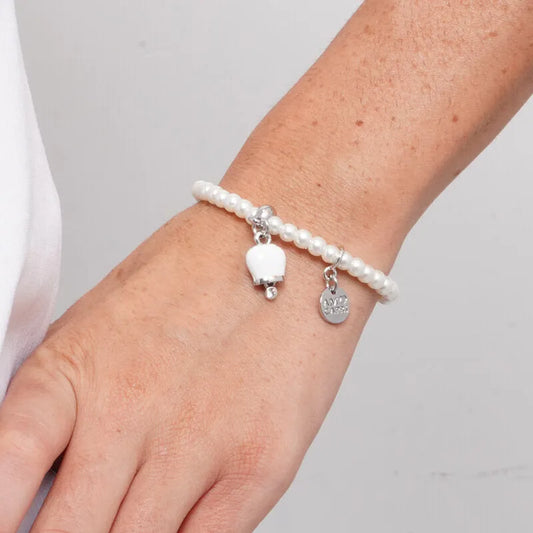 AMO CAPRI - BRACCIALE PERLE CON CAMPANELLA IN ACCIAIO BIANCA