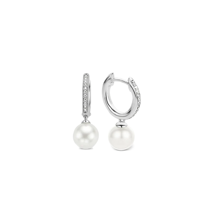 TI SENTO - ORECCHINI OVALI IN ARGENTO CON PAVE' DI ZIRCONI E PERLE DI CONCHIGLIA