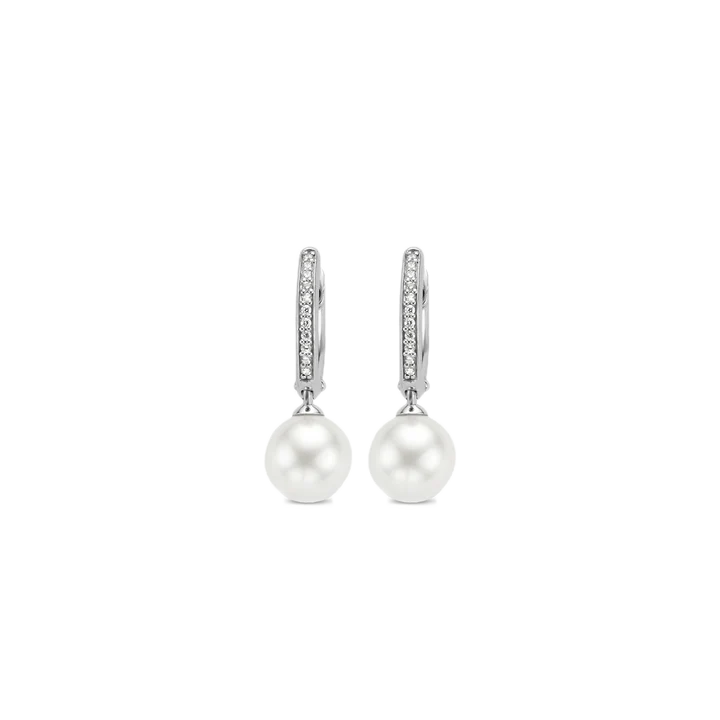 TI SENTO - ORECCHINI OVALI IN ARGENTO CON PAVE' DI ZIRCONI E PERLE DI CONCHIGLIA