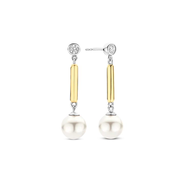 TI SENTO - ORECCHINI PENDENTI PERLA ARGENTO DORATO E ZIRCONI