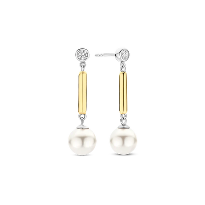 TI SENTO - ORECCHINI PENDENTI PERLA ARGENTO DORATO E ZIRCONI