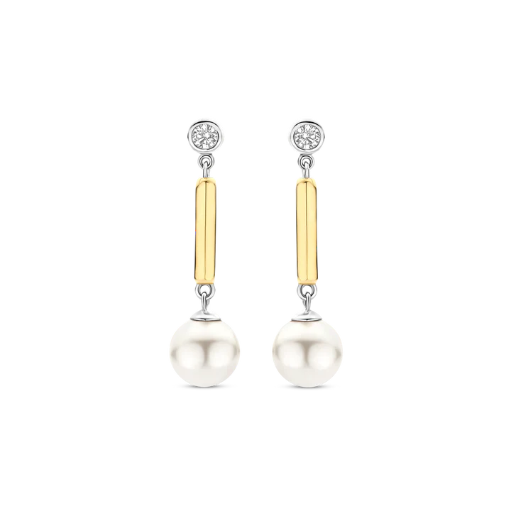 TI SENTO - ORECCHINI PENDENTI PERLA ARGENTO DORATO E ZIRCONI