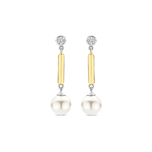 TI SENTO - ORECCHINI PENDENTI PERLA ARGENTO DORATO E ZIRCONI